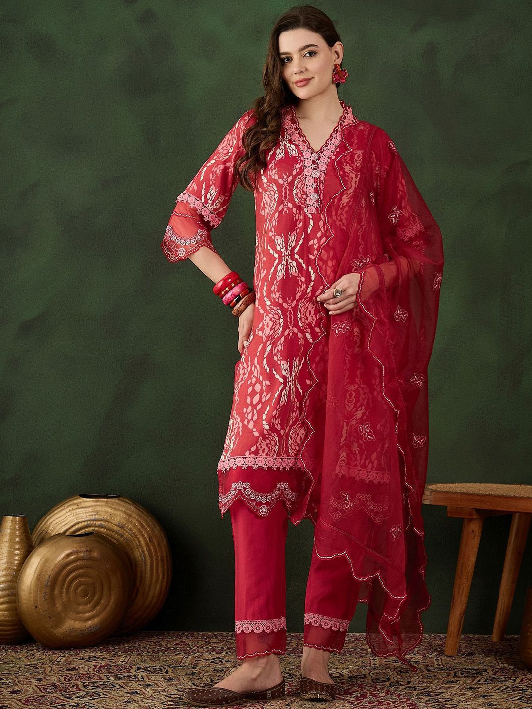 Sangria Printed Kurta & Trouser With Dupatta - Distacart