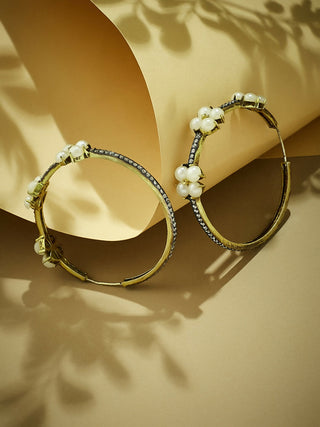 Nuyug 22K Gold-Plated Elegant Pearl Beaded Circular Hoop Earrings