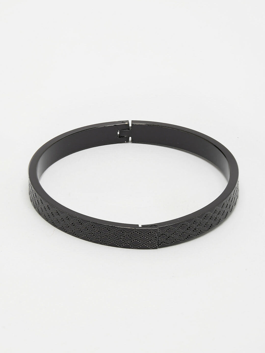 NVR Men's Black Rhodium-Plated Stainless Steel Kada Bracelet - Distacart