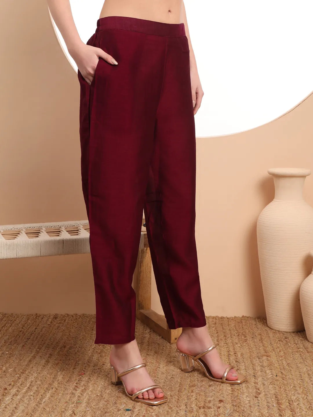 Yufta Burgundy Embroidered Kurta With Pant And Dupatta Comes With Cotton Lining