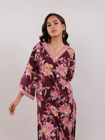 Thumbnail for Yufta Burgundy Floral Print Cotton Straight Kurta Trouser With Dupatta Set