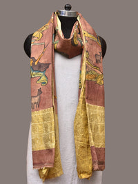 Thumbnail for Burgundy Kalamkari Hand Painted Kanchipuram Silk Handloom Dupatta with Painting Design - Global Threads - Distacart