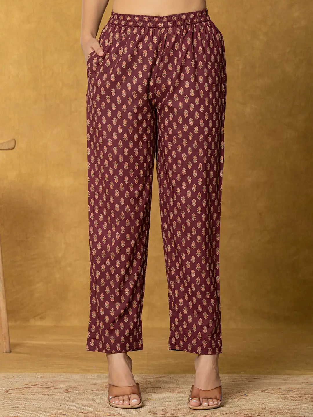 Yufta Burgundy Sequins_Work Cotton Anarkali Kurta Dupatta Set - Distacart