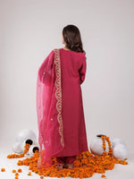 Thumbnail for Yufta Hot Pink Silk Embroidered Kurta Dupatta Set