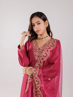 Thumbnail for Yufta Hot Pink Silk Embroidered Kurta Dupatta Set