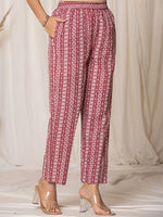 Thumbnail for Yufta Burgundy Thread_Work Cotton Straight Kurta Trouser & Dupatta Set