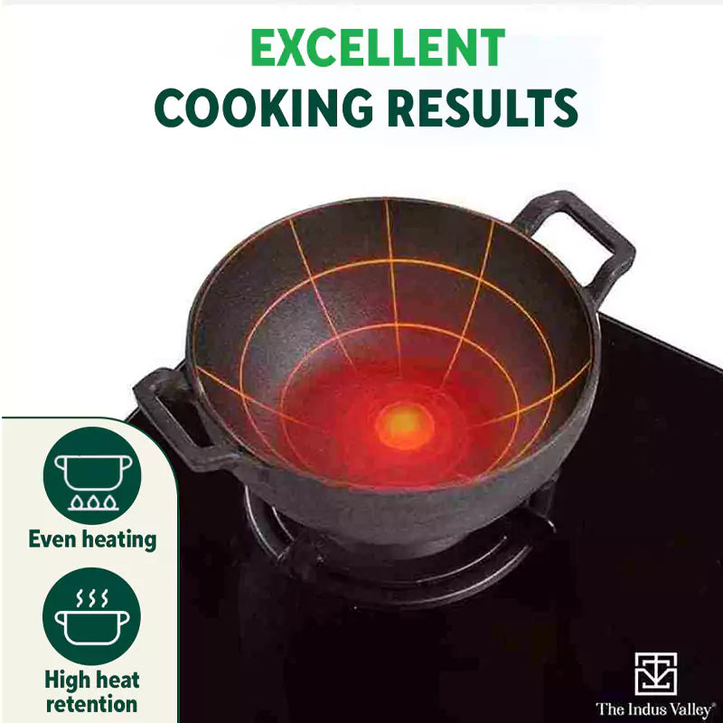 The Indus Valley CASTrong Cast Iron Kadai, Pre-seasoned, Nonstick, 100% Pure, Toxin-free, Induction, 21/25cm, 1.7L/3.3kg