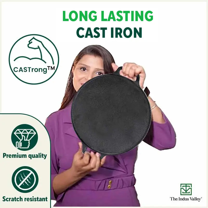 The Indus Valley CASTrong Cast Iron Cookware Set: Tawa+ Kadai+ Fry Pan, Kitchen Set for Home, Pre-seasoned, 100% Pure, Toxin-free, Tadka Pan