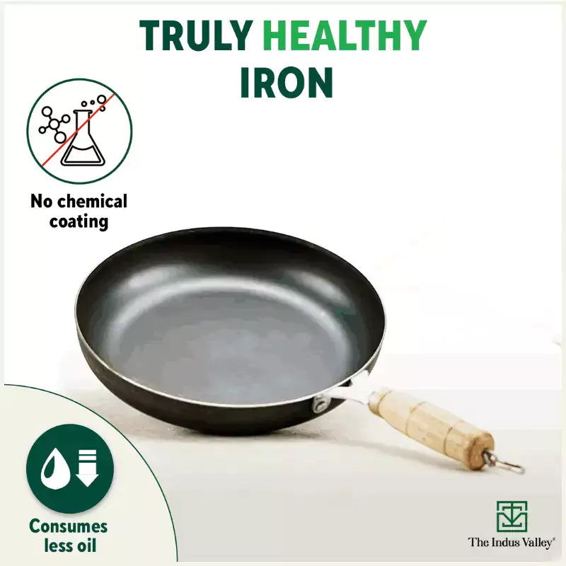 The Indus Valley 100% Pure Iron Cookware Set: Tawa+ Fry Pan+ Wok, Toxin-free Sheet Iron, Pre-seasoned, Induction & Gas, Kitchen Set for Home, Kadai