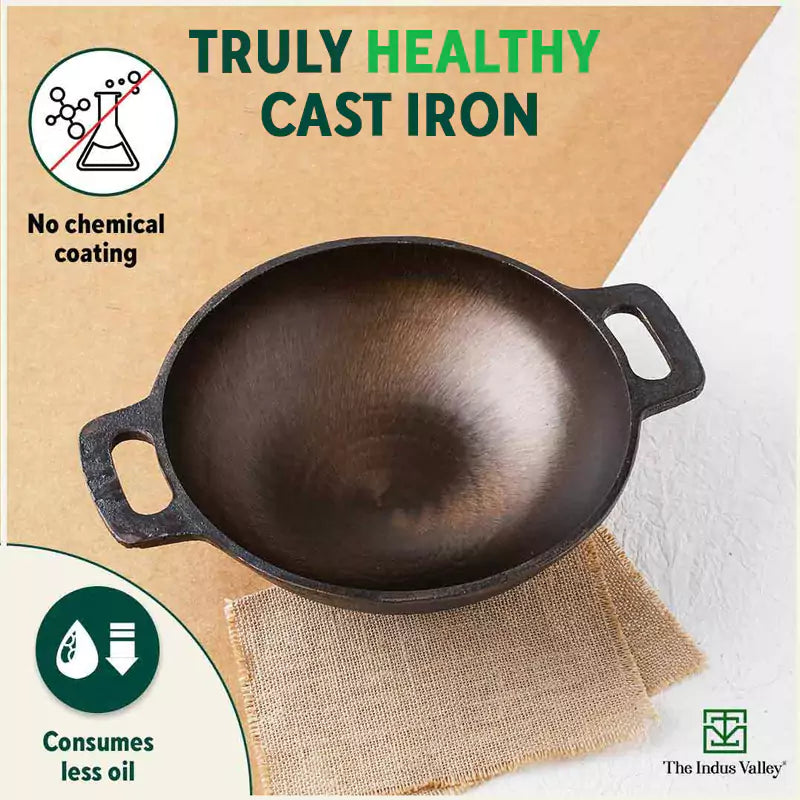The Indus Valley Super Smooth Cast Iron Set: Frypan+ Kadai+ Tawa, Kitchen set for Home, Nonstick, 100% Pure,Toxin-free, Tadka Pan