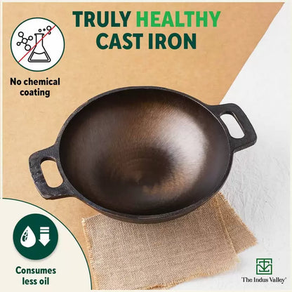 The Indus Valley Super Smooth Cast Iron Set: Kadai+ Tawa+ Frypan, Kitchen set for Home, Nonstick, 100% Pure, Toxin-free, Tadka Pan - Distacart