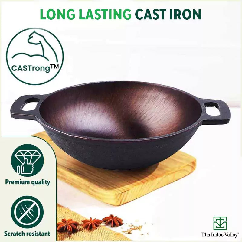 The Indus Valley Super Smooth Cast Iron Set: Frypan+ Kadai+ Tawa, Kitchen set for Home, Nonstick, 100% Pure,Toxin-free, Tadka Pan