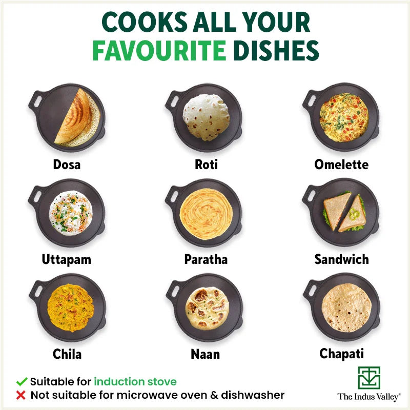 The Indus Valley Super Smooth Cast Iron Tawa,Pre-seasoned, Nonstick, 100% Pure, Toxin-free, Induction, 28/30.5cm, 2.8/2.9kg