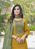 Thumbnail for BulBul Aaliya Warm Mustard Cotton Kurta Set with Dupatta