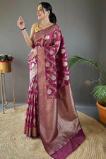 Thumbnail for Preksha Creation Banarasi Soft Silk Women Purple Saree - Distacart