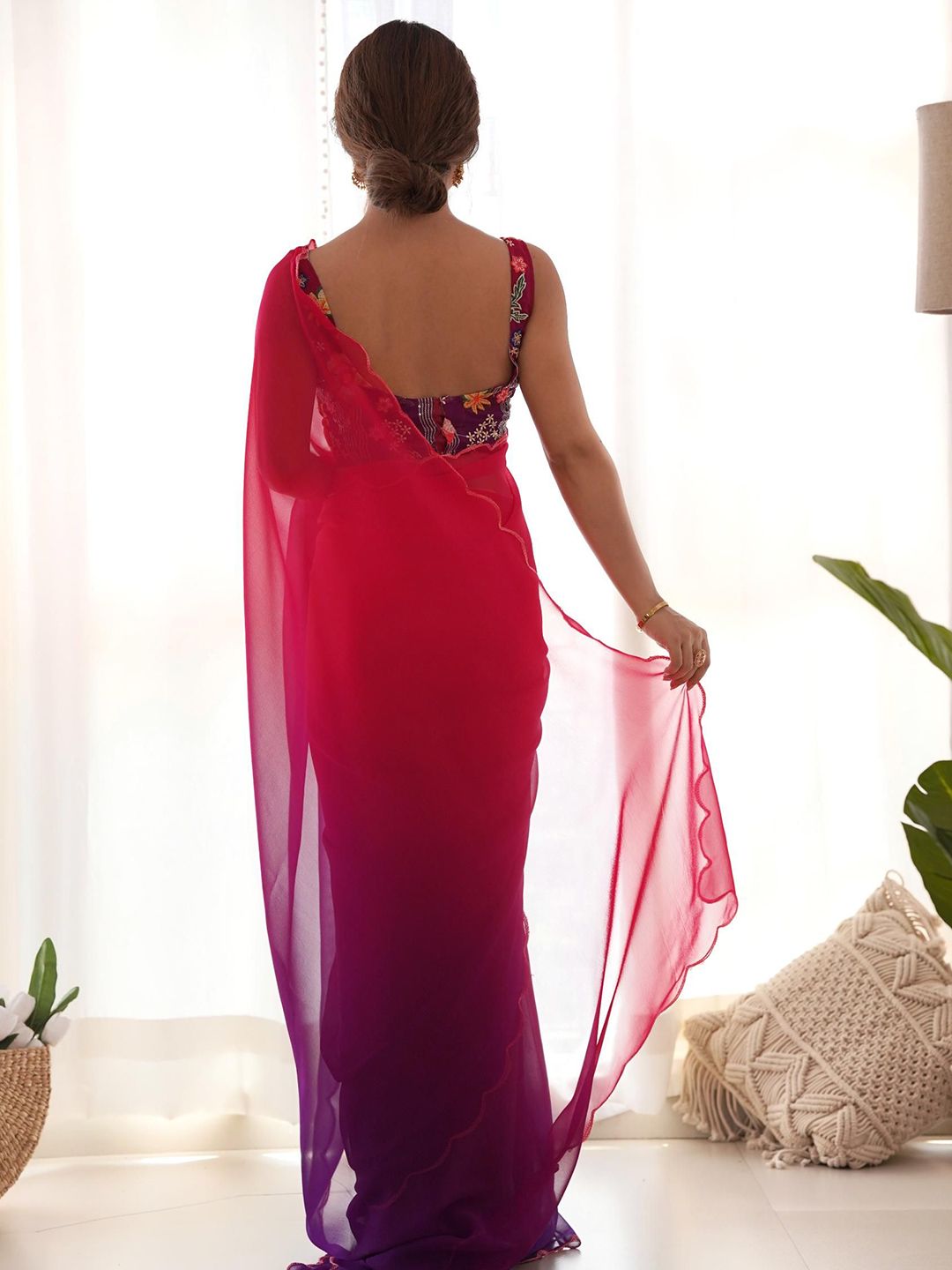 Mitera Ombre Embroidered Pure Georgette Saree - Distacart