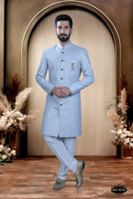 Thumbnail for Joban Fashion Men's Blue Base Silk Kurta with Pyjama - Distacart