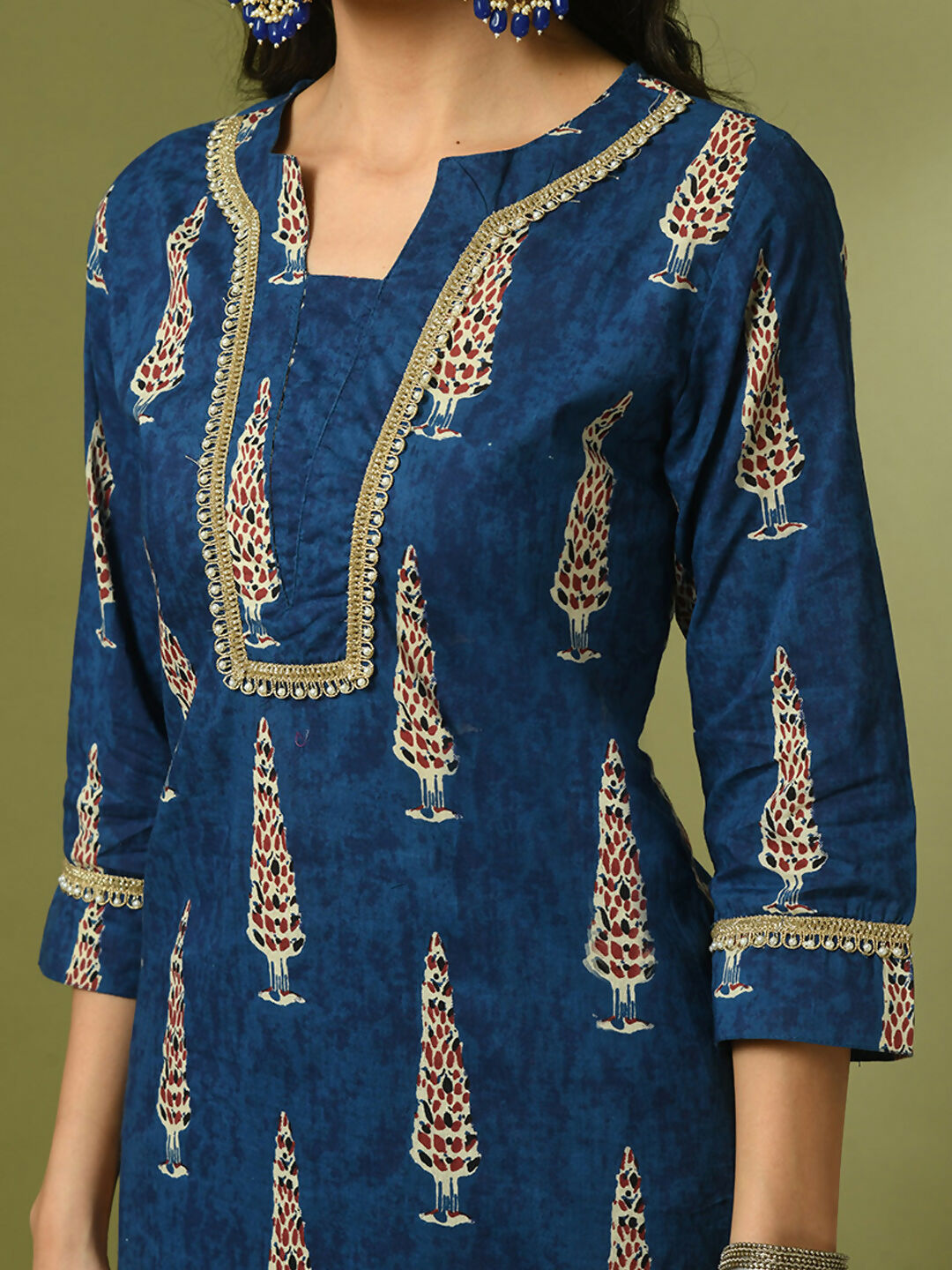 Myshka Women's Blue Printed Cotton Straight Party Kurta Set - Distacart