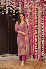 Thumbnail for The52 Onion Gorgeous Floral Printed Zarna Silk Fabric Straight Kurta Pant with Dupatta Set - Distacart