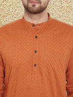 Thumbnail for Even Apparels Men's Orange Emboided Cotton Kurta - Distacart