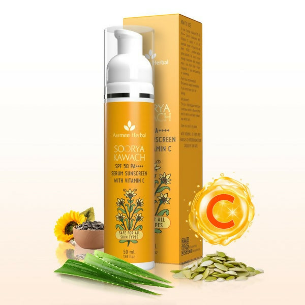 Avimee Herbal Soorya Kawach SPF 50 PA++++ Vitamin C Serum Sunscreen - Distacart