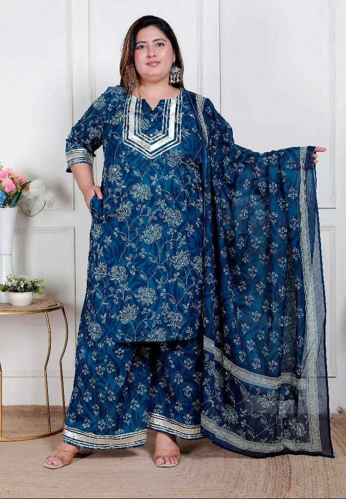 Miravan Plus Size Women'S Gota Patti Cotton Kurta Paired With Palazzo And Dupatta