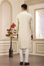 Thumbnail for Raivat Ethnic Art Silk Thread Work Kurta Pajama In Beige Colour