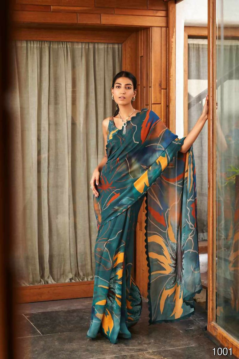Partywear Designer Rama Bright Moss Fancy Saree - Durga
