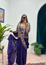 Thumbnail for Teeya Creation Purple Color Chinon Silk Embroidery Work Ready To Wear Party Wear Saree With Koti - Distacart