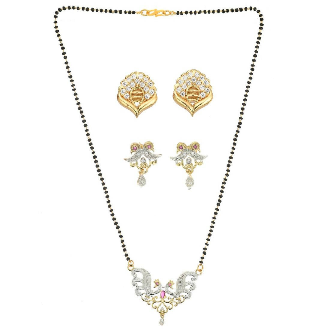 AanyaCentric Gold Plated Mangalsutra with Pendant, 2 Pair Earrings - Distacart