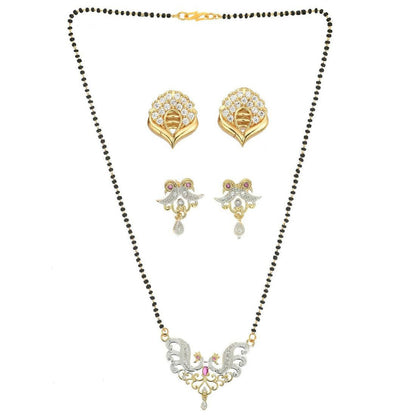 AanyaCentric Gold Plated Mangalsutra with Pendant, 2 Pair Earrings - Distacart