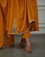 Thumbnail for The52 Orange Women's Gorgeous Viscose Fabric Embroidered Work Flared Kurta Pant and Dupatta Set - Distacart