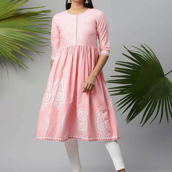 Ahalyaa Womens Pink Pure Cotton Printed Kurtas - Distacart