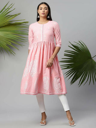 Ahalyaa Womens Pink Pure Cotton Printed Kurtas - Distacart