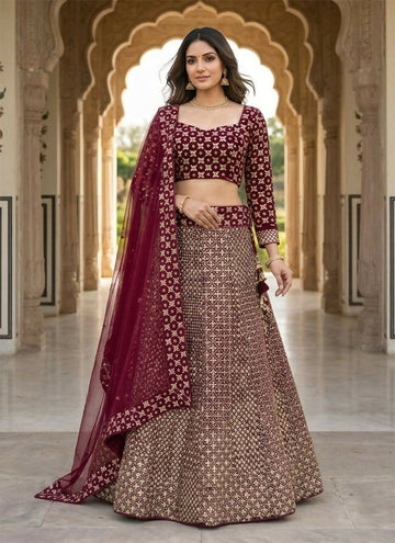 Lehenga Mart Wine Faux Georgette Designer Bollywood Style Wedding Wear Lehenga Choli - Dista
