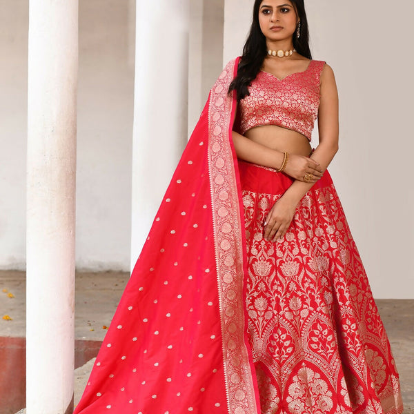 Joban Fashion Fuchsia Soft Pure Handloom Banarasi Silk Lehenga