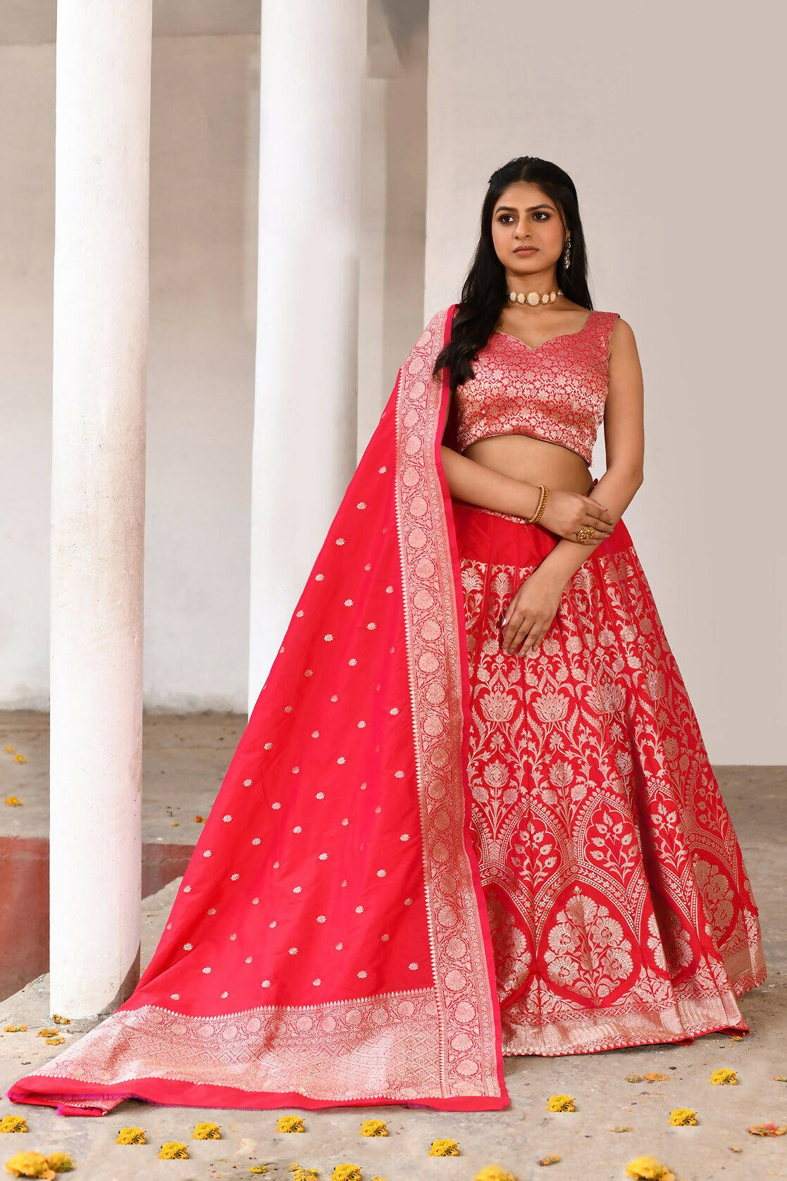 Joban Fashion Fuchsia Soft Pure Handloom Banarasi Silk Lehenga - Dista