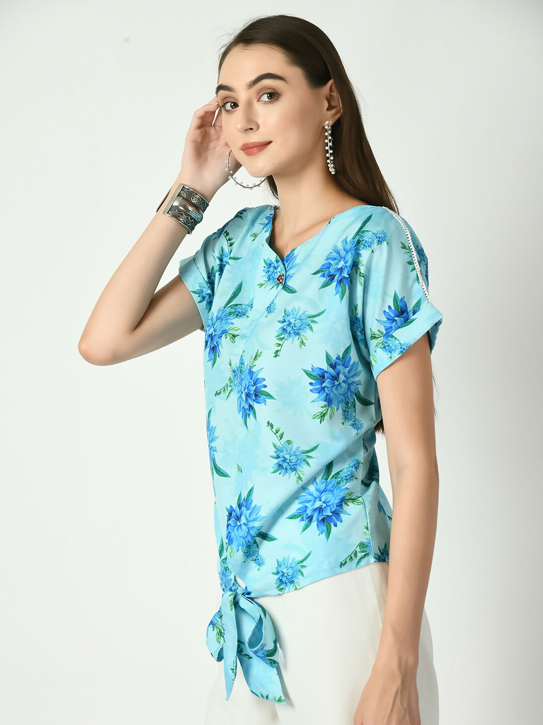 Myshka Women's Blue Printed Top - Distacart