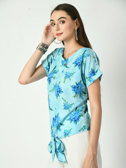 Myshka Women's Blue Printed Top - Distacart