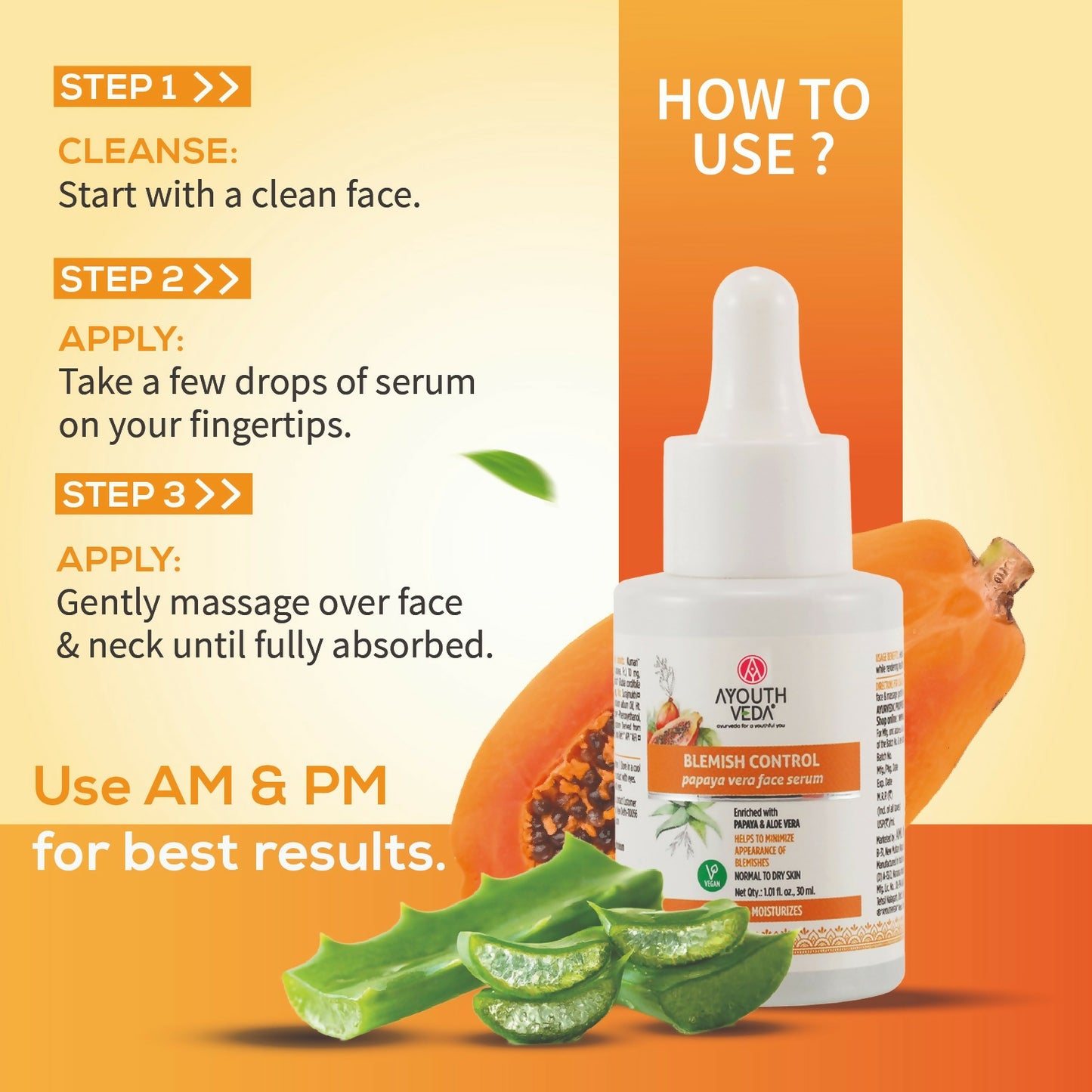 Ayouthveda Blemish Control Papaya Vera Face Serum - Distacart