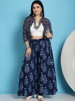Thumbnail for TAG 7 Plus Size Ethnic Motifs Block Printed Pure Cotton Flared Ethnic Palazzo - Distacart
