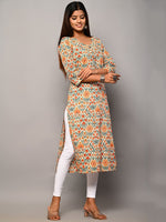 Thumbnail for Swasti Women Beige Geometric Printed Floral Kurta - Distacart
