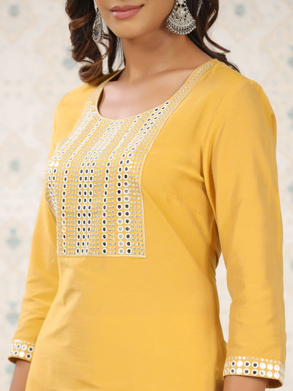 Ode by House of Pataudi Geometric Embroidered Thread Work Straight Kurta with Trousers - Distacart