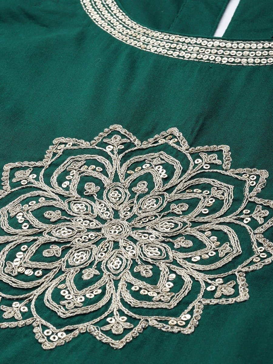 All About You Women Teal Green Embroidered Kurta with Dupatta - Distacart