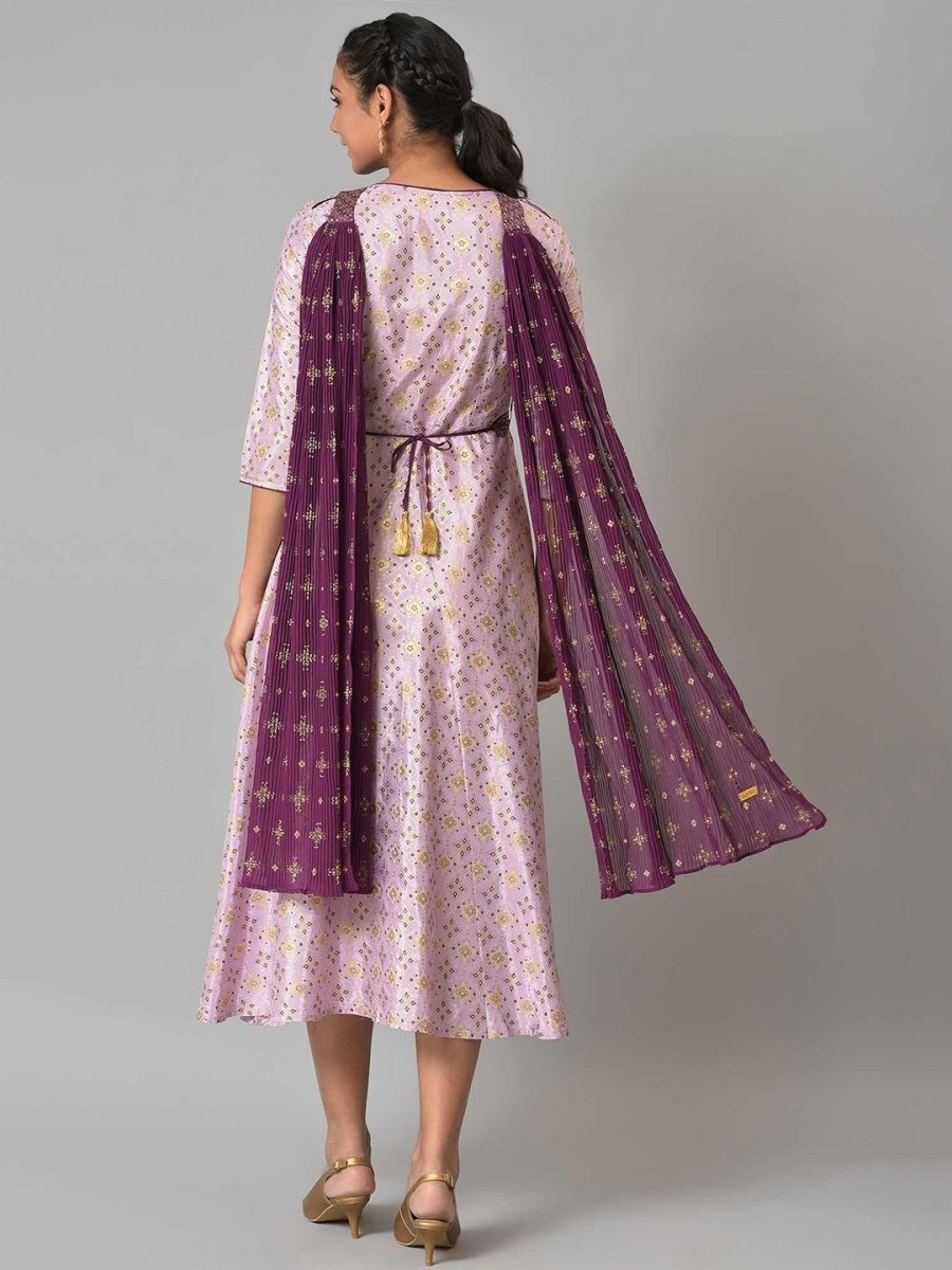 AURELIA Purple Ethnic Motifs Ethnic Empire Dress - Distacart