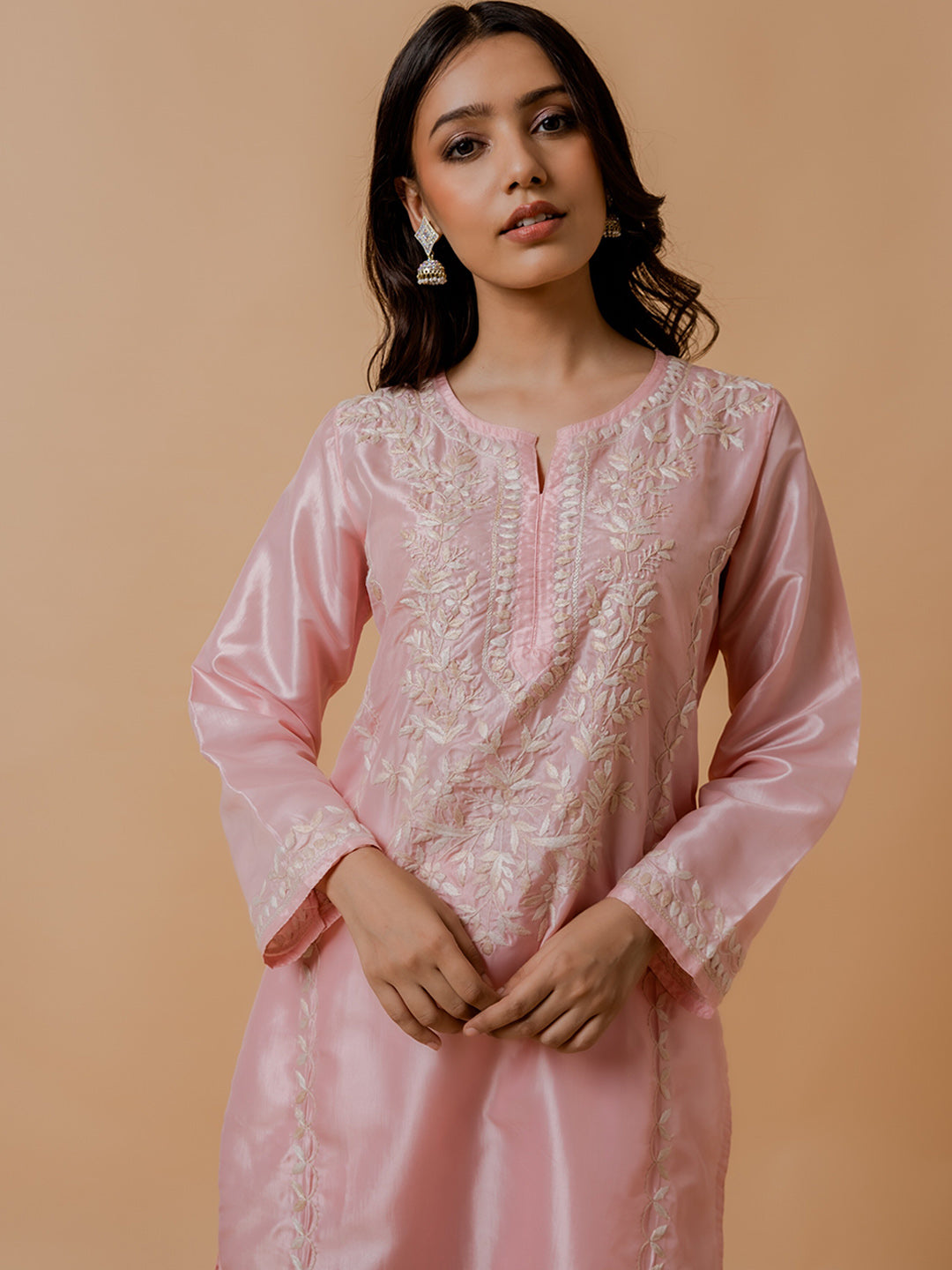 HOUSE OF KARI Floral Embroidered Silk Chikankari Kurta - Distacart