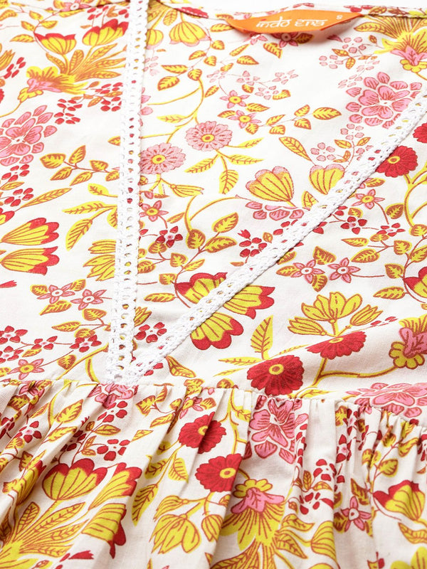 Indo Era Floral Printed Pure Cotton Kurta with Palazzos & Dupatta