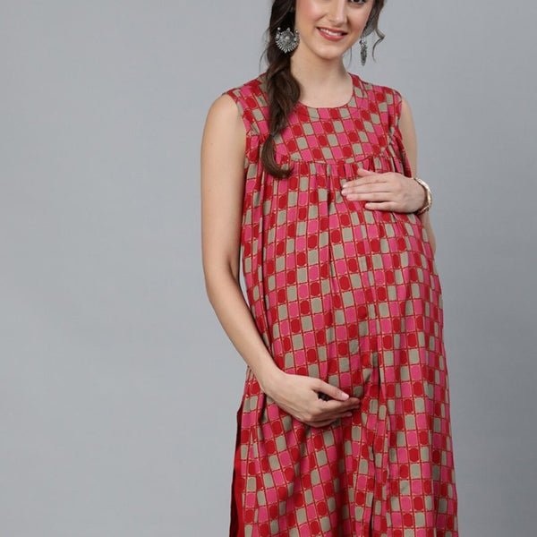 Aks Checked Maternity Kurta - Distacart