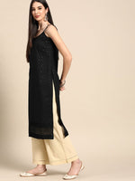 Thumbnail for Anouk Women Black Cotton Ethnic Motifs Schiffli Embroidered Fusion Kurta - Distacart