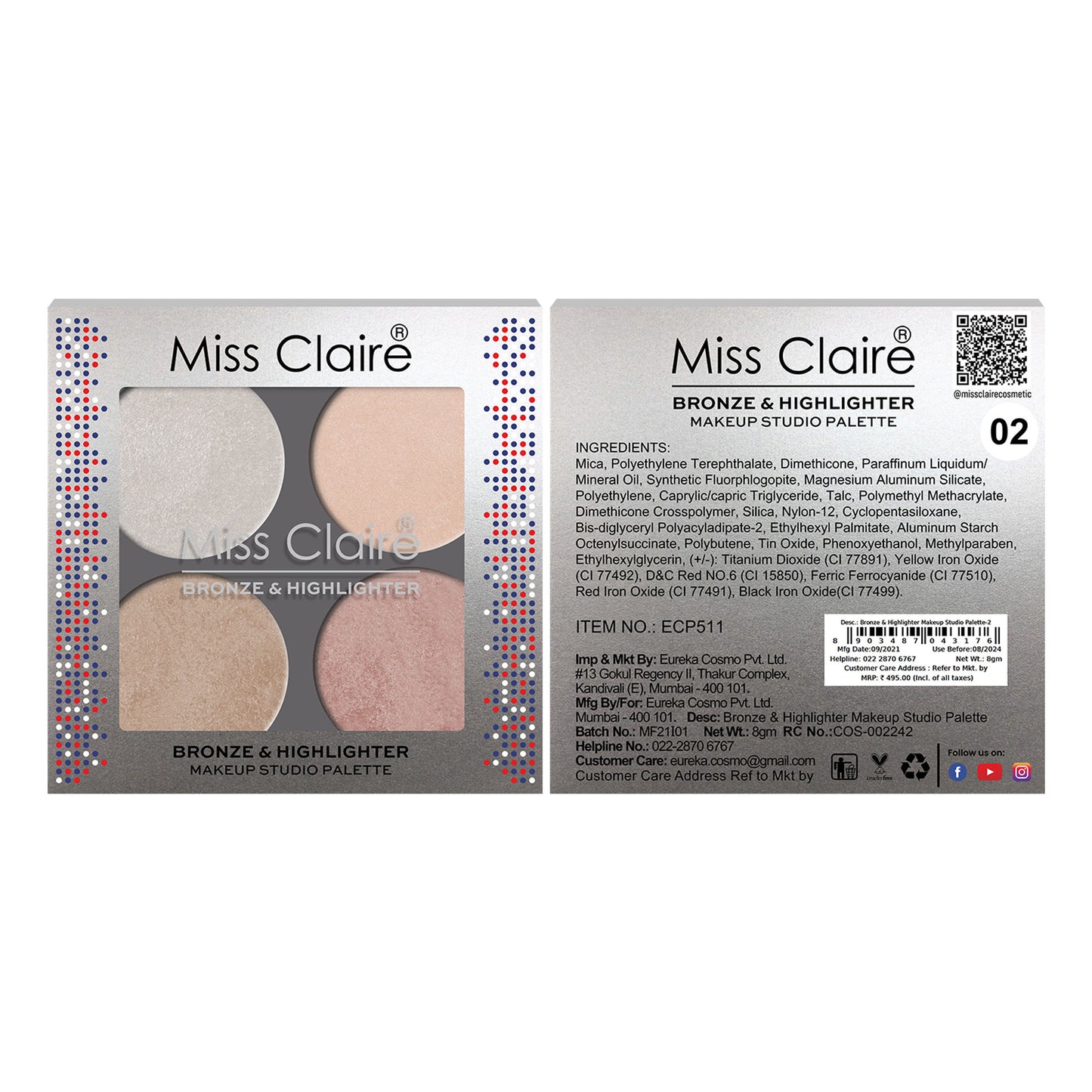 Miss Claire Bronze & Highlighter Makeup Studio Palette - 2 - Distacart